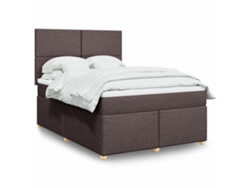 Cama Box Spring Con Colchón Tela Marrón Oscuro 160x200 Cm