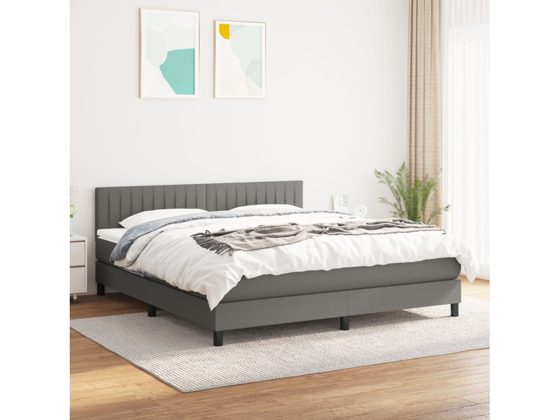 Cama Box Spring Con Colchón Tela Gris Oscuro 180x200 Cm