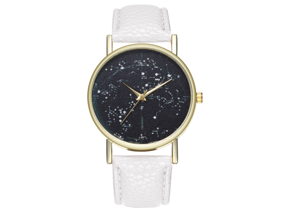 Reloj De Cuarzo Con Correa De Cuero Pu Dial De Cielo Estrellado Unisex Zhoulianfa (blanco)