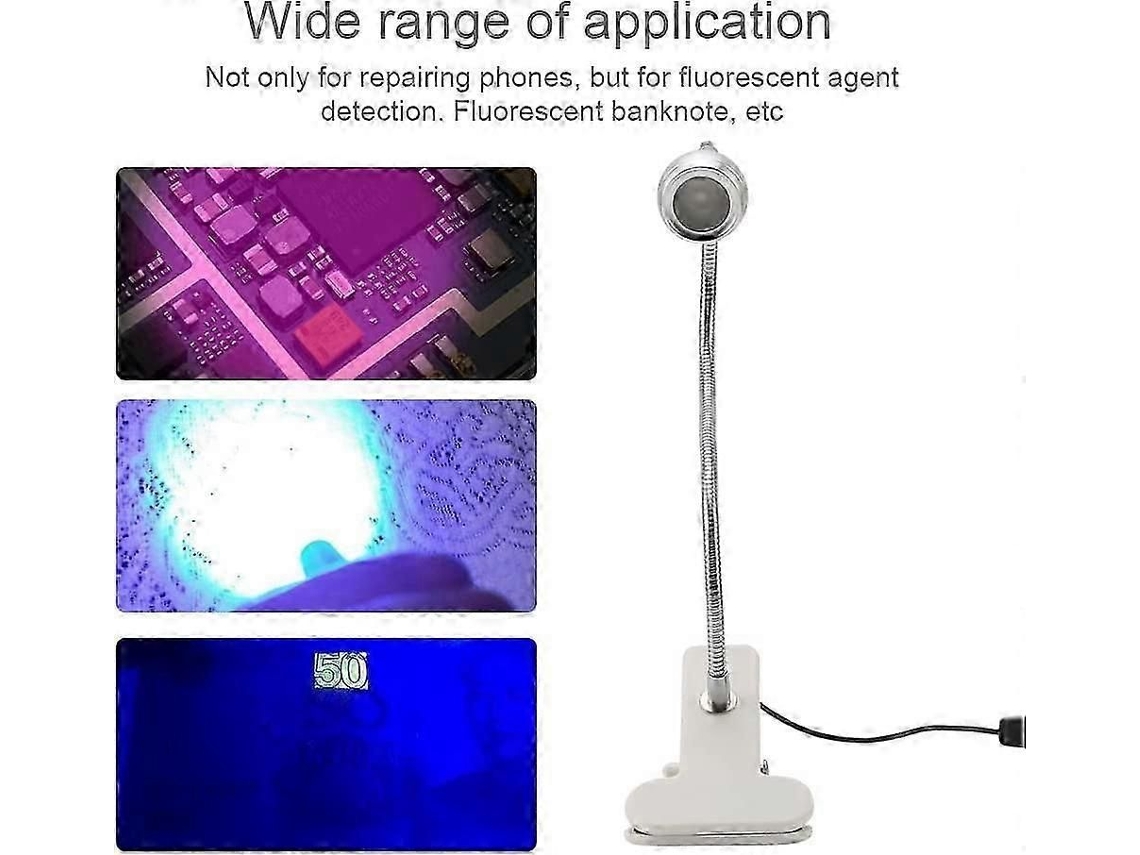 Lámpara de pegamento UV de 3 W, luz LED ultravioleta púrpura, USB con interruptor de clip para reparación de teléfonos y uñas de gel GOKOCO