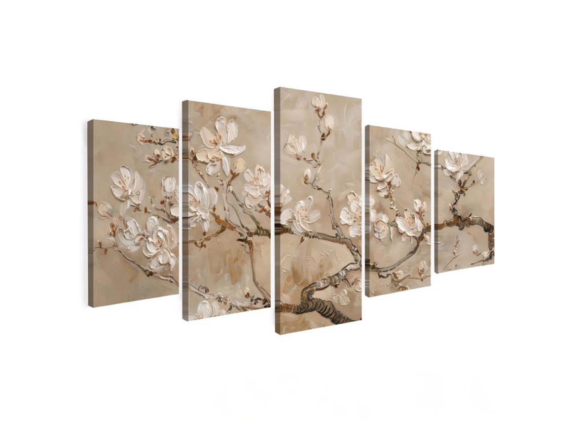 Set De 5 Cuadro En Lienzo Beige - Flor - Moderno 150x80 Cm