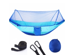 Hamaca Portátil Individual Con Mosquitera, Adecuada Para Mochileros Y Campamentos Al Aire Libre (290x140 Cm) Azul Celeste Siurn