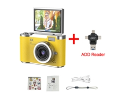 Cámara digital 4K de 48 MP para niños, enfoque automático, pantalla de 2,4 pulgadas con rotación de 180°, MDUG (amarilla con lector de tarjetas de 32 GB)