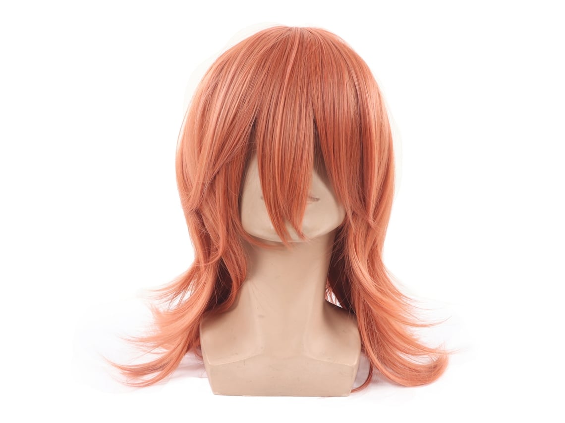 Ats-peluca Larga De Color Naranja Marrón Con Capa Y Flequillo Ajustable Para Cosplay Anime Mujer