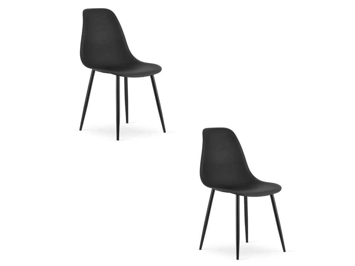 Silla De Comedor Juego De 2 Piezas Kaleo Asiento Negro, Piernas Negras, Asiento Ergonómico, Patas Niveladoras Ajustables