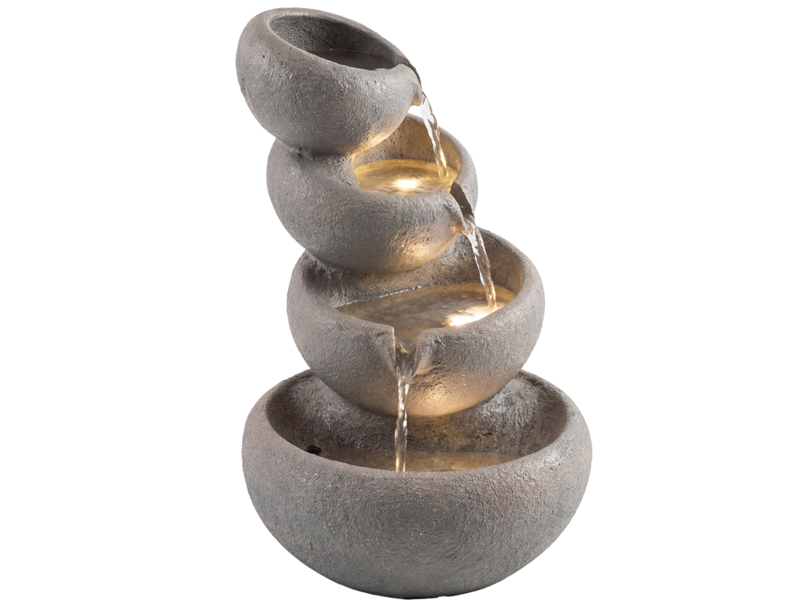 Fuente Jardín Resina 4 Niveles Led Aspecto Piedra 35x32x50 Cm
