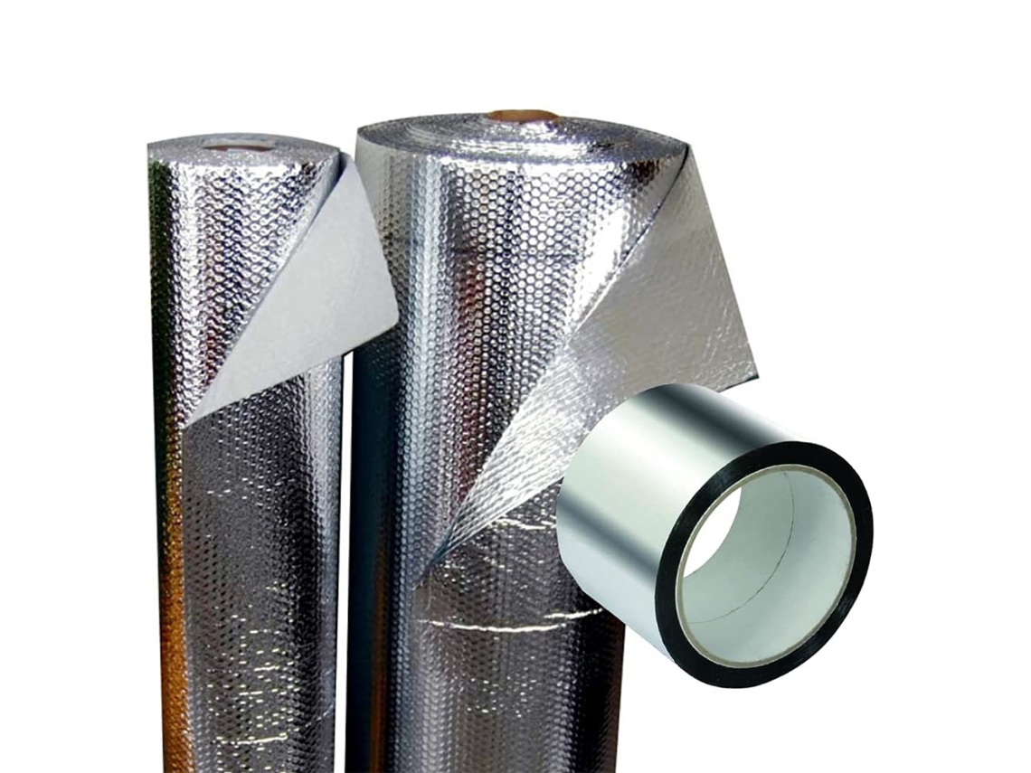 Aislante Térmico 100% Aluminio Y Burbujas (12m² = 10 X 1,2m) + Cinta Aluminio 10m. Colocación En: Viviendas, Furgonetas, Caravanas, Garajes, Tejados