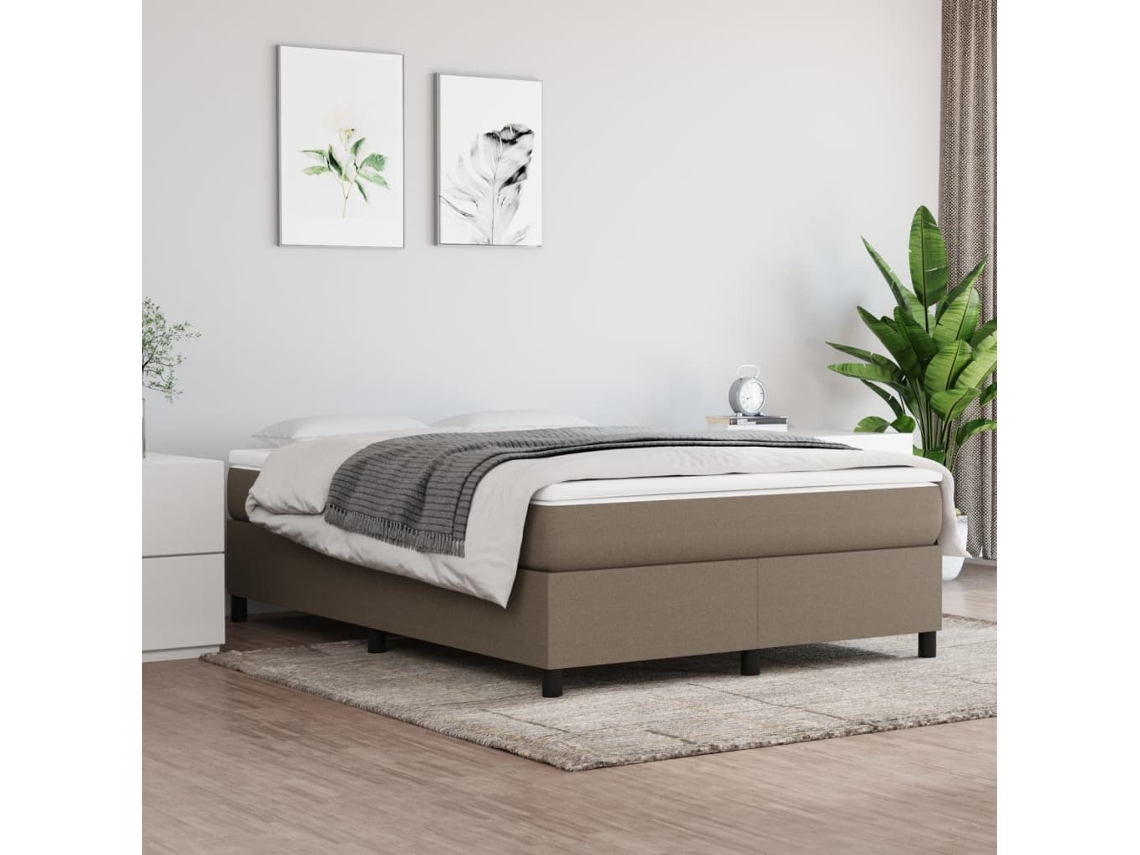 Cama Box Spring Con Colchón Tela Gris Taupe 140x190 Cm