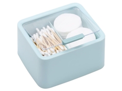 Organizador De Baño Con 2 Compartimentos Para Bastoncillos De Algodón, Bolas De Algodón Y Accesorios, Azul, Plástico.