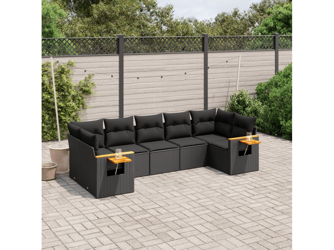 Conjunto de sofá de jardín de 7 piezas con cojines de mimbre negro de DKD Home Decor