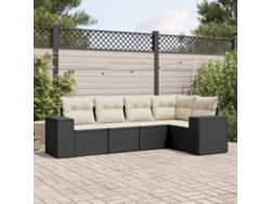 Conjunto de 5 sofás de jardín con cojines de mimbre sintético negro, Dkd Home Decor