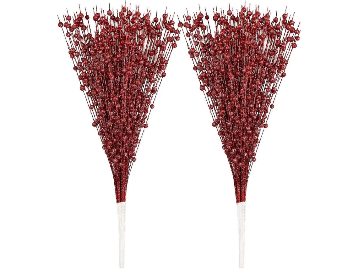 Omni-10 Ramas De Frutos Artificiales Con Purpurina Rojas 15.7 Pulgadas Para Decoración Navideña