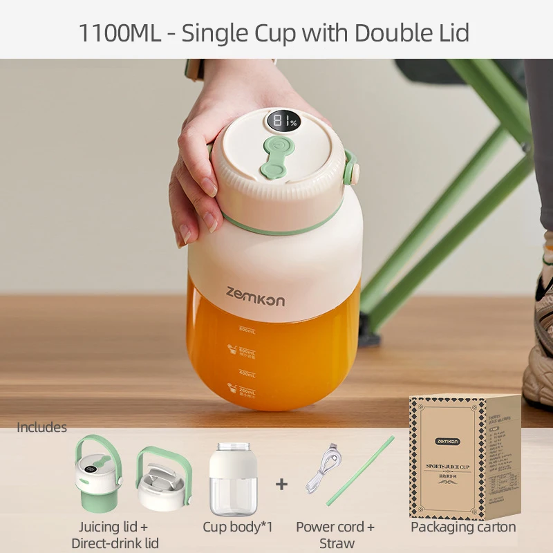 (blanco) Exprimidor De 1100 Ml, Licuadora De Frutas Frescas, 26 Cuchillas, Recargable Por Usb