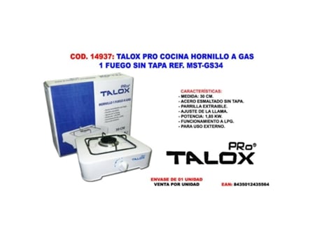 Talox pro cocina hornillo a gas 1 fuego sin tapa mst-gs34