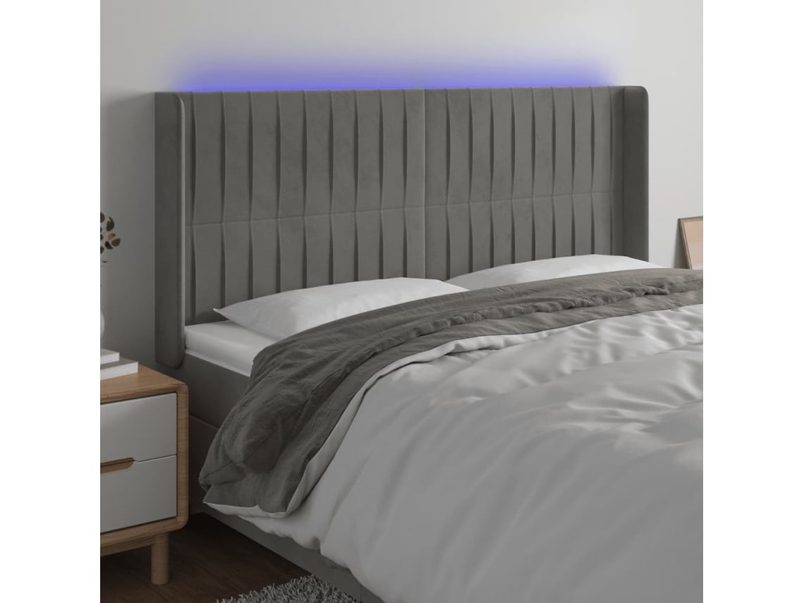 Cabecero Con Led De Terciopelo Gris Claro 183x16x118/128 Cm