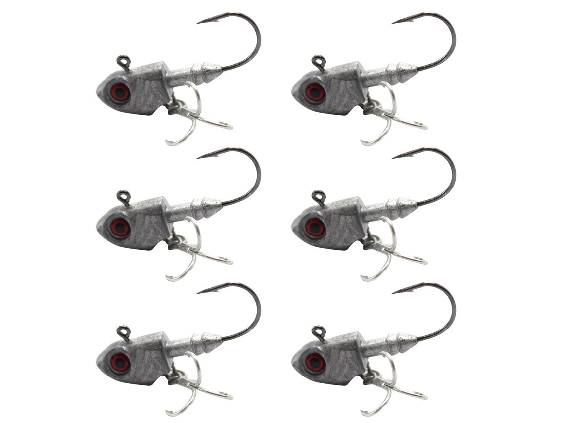 6 Cabezas Plomadas Con Anzuelos Y Ojos 3d De 14 G Para Señuelos Blandos.