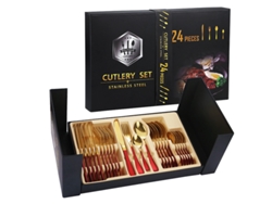 Conjunto de Talheres de Aço Inoxidável 24 Peças-Vermelho GERTIZ