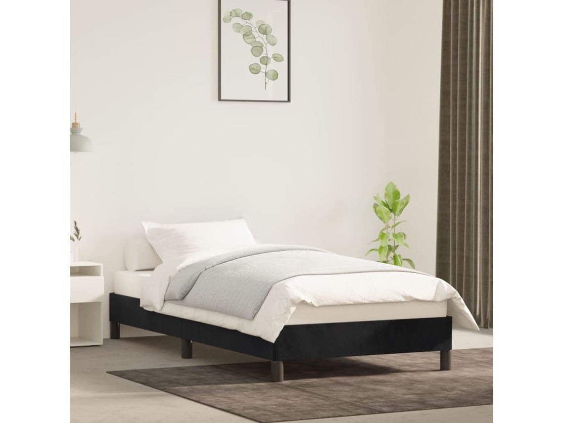 Cama con Plataforma de Terciopelo Negro (90x190 cm)