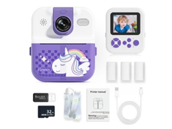 Cámara compacta Eifson de impresión instantánea HD 1080p con tarjeta de 32 GB y 3 rollos de papel fotográfico (morado)