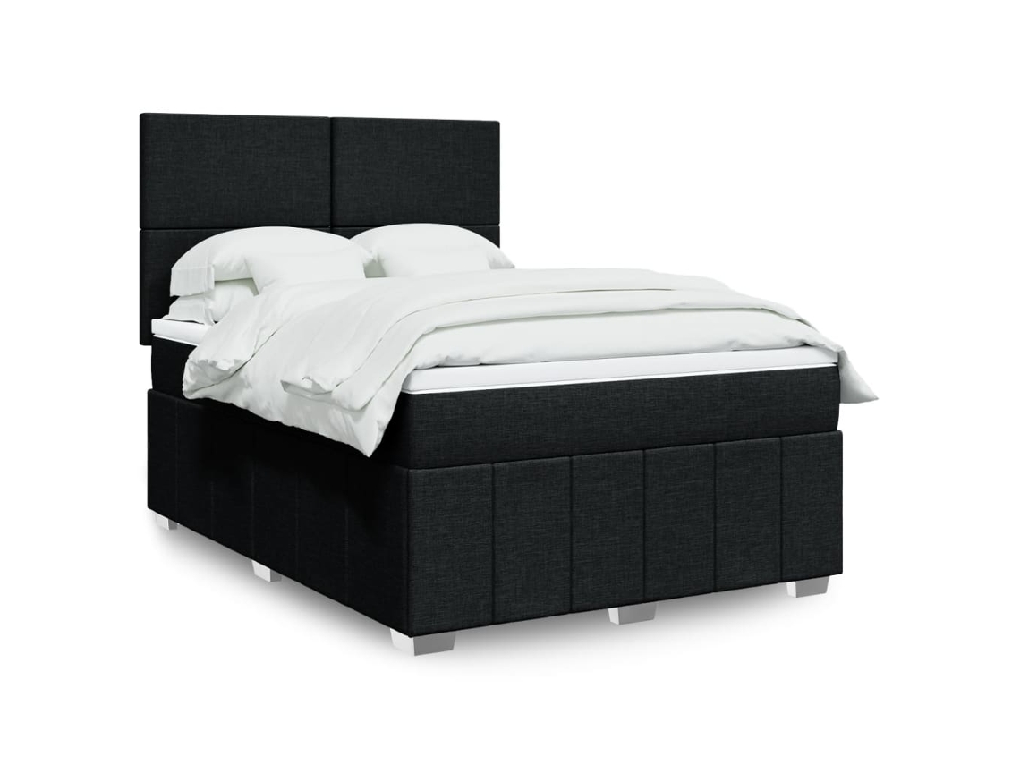 Cama Box Spring Con Colchón Tela Negro 140x190 Cm