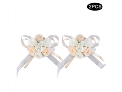 2 hermosas flores de satén rosa para mano, decoración de pulsera para dama de honor, color blanco y rosa.