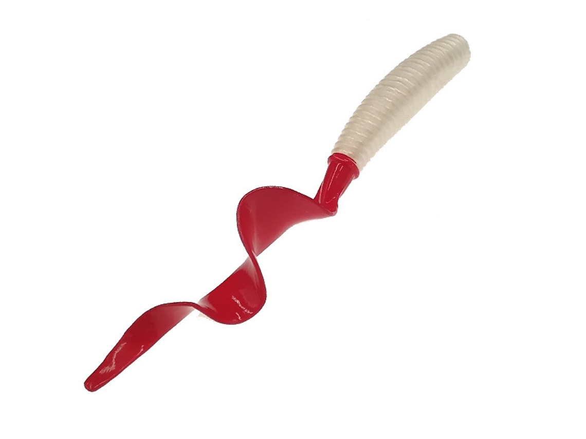 Paquete de 10 señuelos artificiales de silicona blanda y ligeramente salada. Mdug (blanco y rojo, 75 mm).