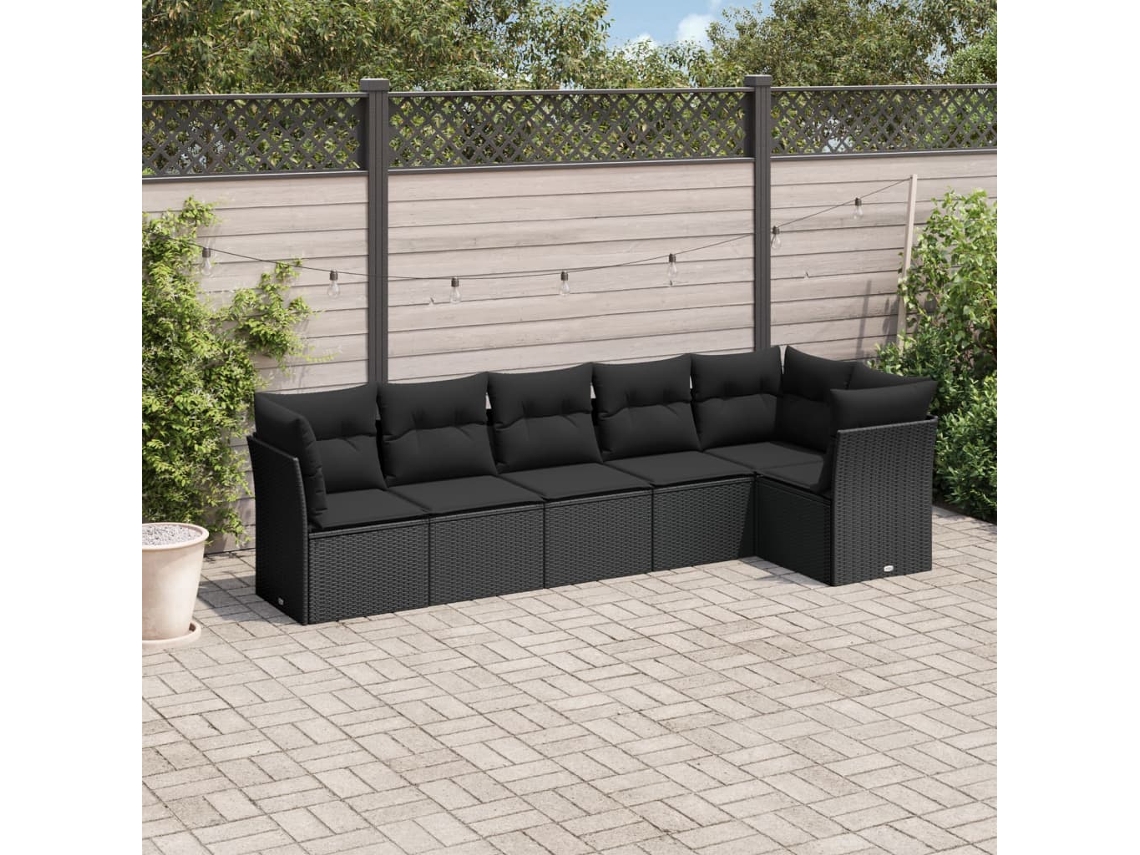 Conjunto de sofá de jardín de 6 piezas con cojines, mimbre sintético negro, DKD Home Decor