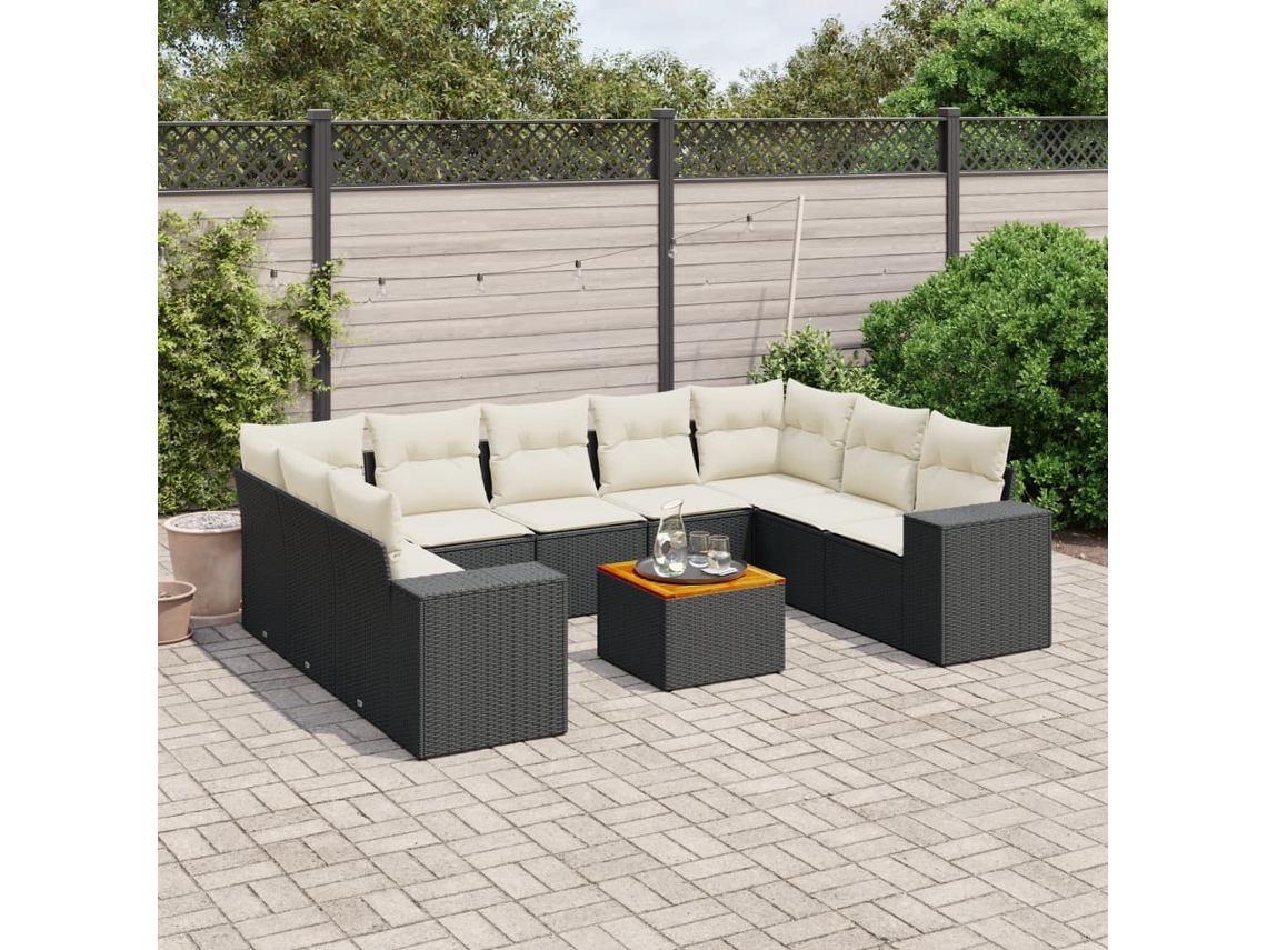 Conjunto de sofá de jardín de 10 piezas con cojines en mimbre sintético negro de DKD Home Decor