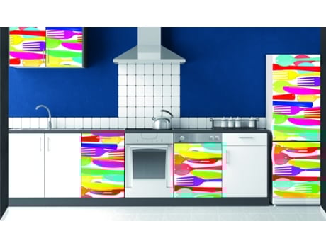 Adhesivo Decorativo para la Nevera PLAGE Cubiertos Vintage de los 70s, Color Plástico 59,5 cm X 180 cm