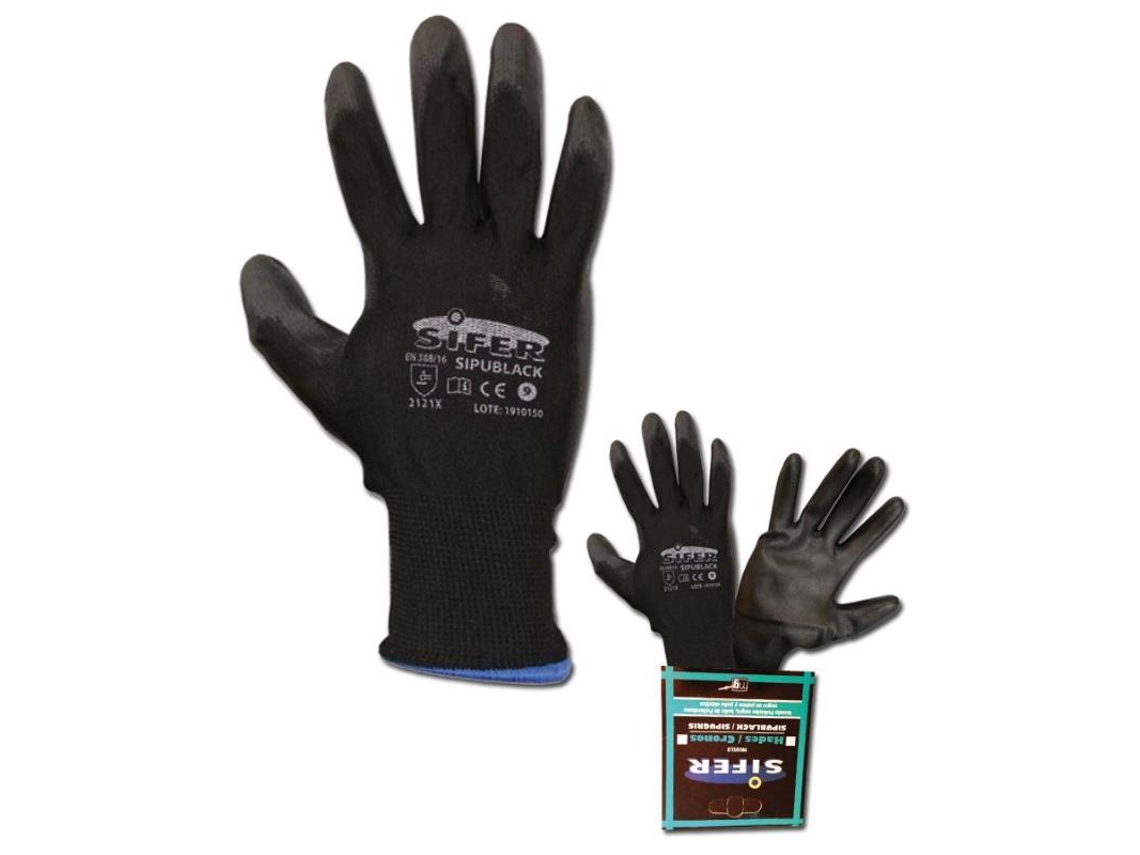 Sifer Guante Poliuretano Nylon Negro T 9 Si722 Sipublack-Hades Caja 12 Unidades FPLUS