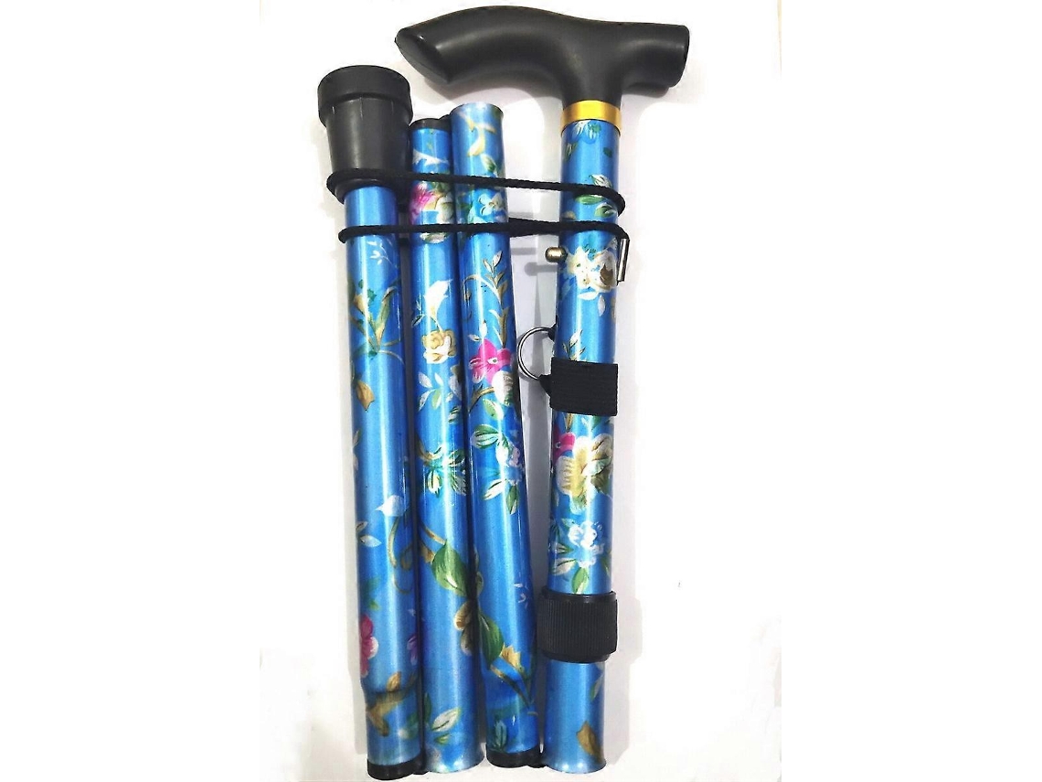 Bastón plegable ajustable de aluminio con estampado floral, ideal para senderismo y acampada. Ayuda de movilidad duradera.