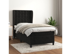 Cama Box Spring Con Colchón Terciopelo Negro 90x200 Cm