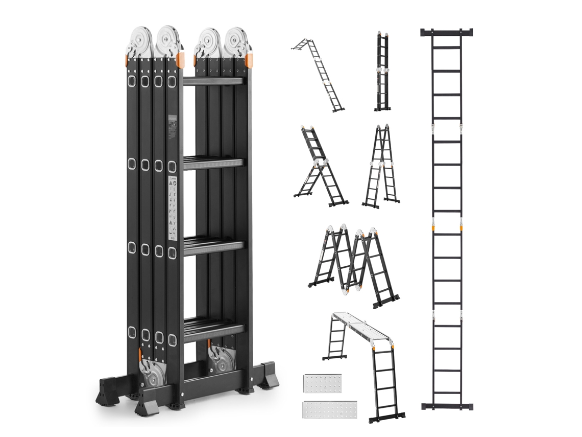 Escalera plegable multiusos Succebuy 7 en 1, 4 peldaños, 4,7 m, con tablones de andamio
