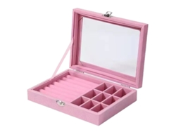 Organizador de joyería con bandeja apilable y cerradura rosa (21x16x6cm) Kofihety