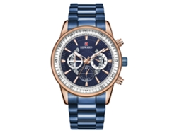 Reloj De Pulsera De Cuarzo Para Hombres Con Correa De Acero, Estilo Casual Y Empresarial (oro Rosa+azul)