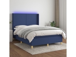 Cama Box Spring Colchón Y Luces Led Tela Azul 140x200 Cm