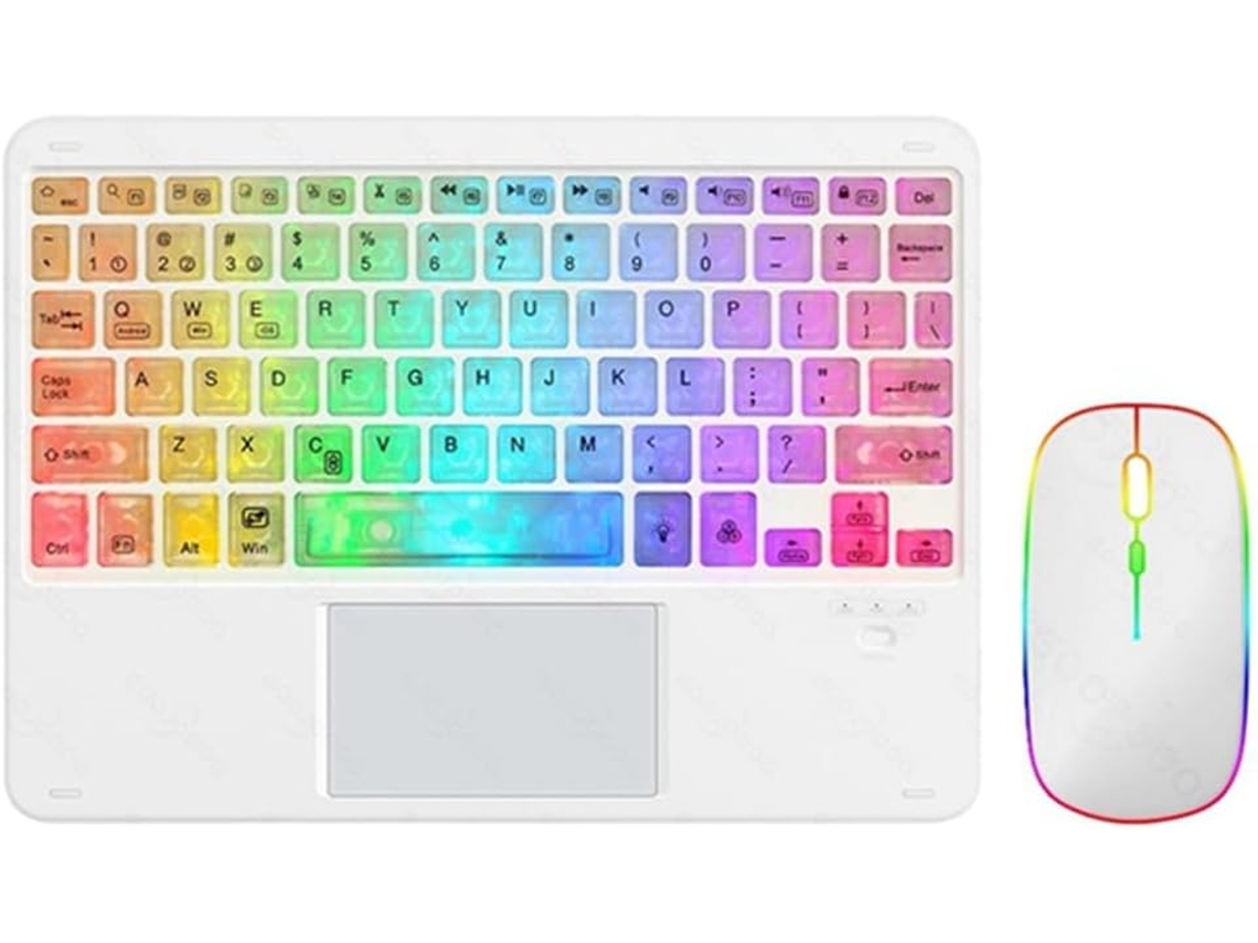 Teclado Bluetooth Retroiluminado Transparente Y Colorido De 10 Pulgadas Para Tablet Y Portátil, Blanco.