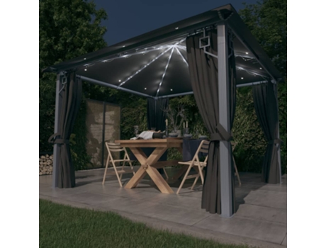 MAISON EXCLUSIVE Cenador cortina y tira de lz LED aluminio antracita 300x300 cm