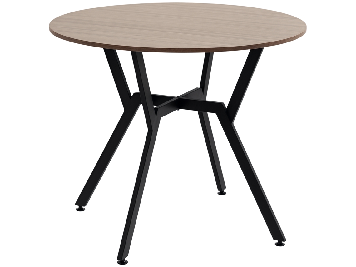 Mesa De Comedor Redonda De Estilo Industrial Con Tablero De Madera Y Estructura De Acero, 90 Cm De Diámetro, Color Marrón.