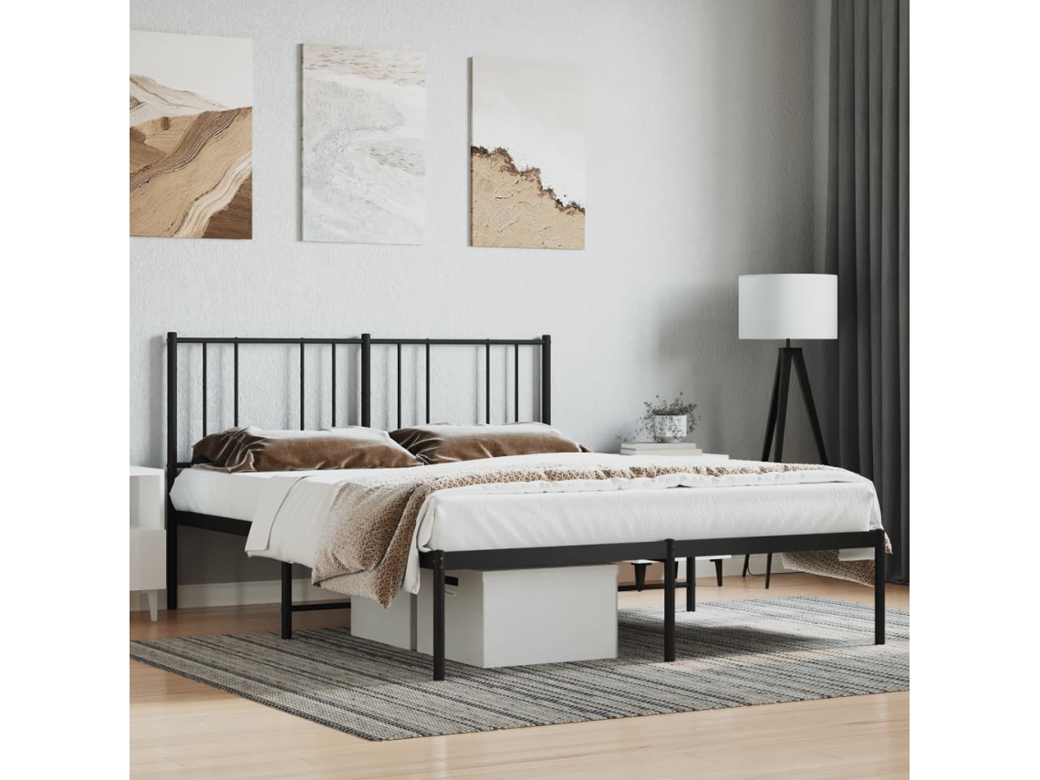 Estructura Cama Sin Colchón Con Cabecero Metal Negro 140x200 Cm
