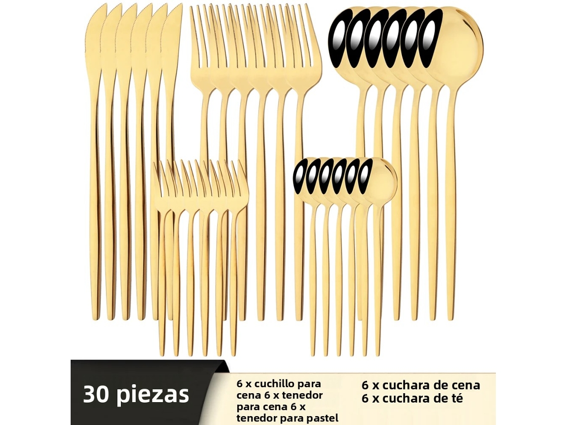 (oro) Juego De Cubiertos De Acero Inoxidable De 30 Piezas: Cuchillo, Tenedor, Cuchara, Cubiertos, Cubiertos