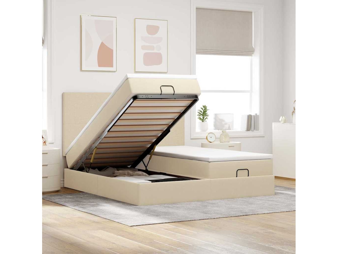 Syfax™ Estructura De Cama Otomana Con Colchones Tela Crema 180x200cm