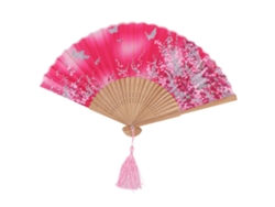 Remolino de viento plegable de bambú con borla morada para el verano.