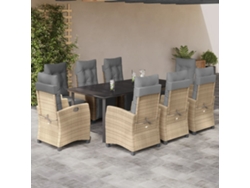 Juego de comedor de jardín de 9 piezas con cojines, mimbre beige mixto, DKD Home Decor