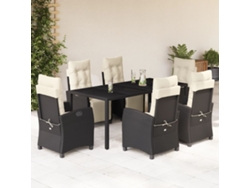 Juego de comedor de jardín de 7 piezas con cojines, mimbre sintético negro, DKD Home Decor