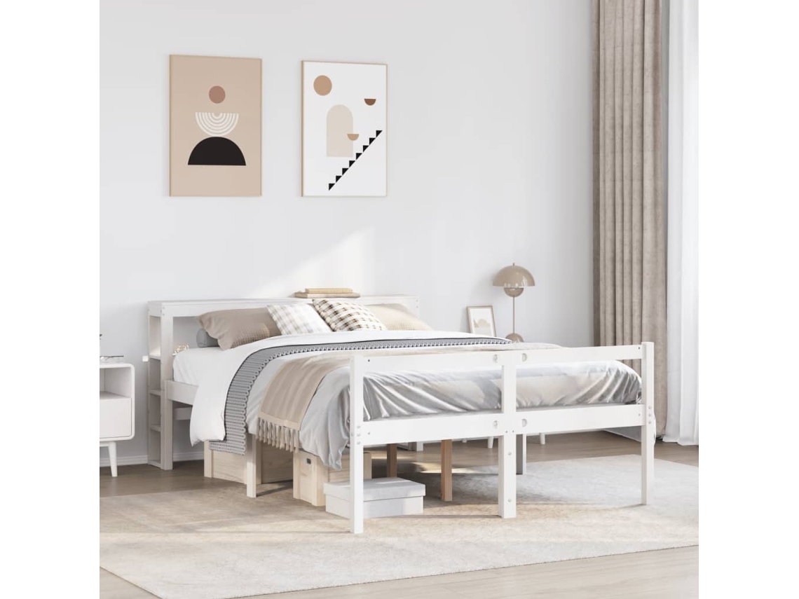 Cama Personas Mayores Y Cabecero Madera Pino Blanco 150x200 Cm