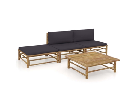 MAISON EXCLUSIVE Set de muebles de jardín 4 piezas bambú con cojines gris oscuro
