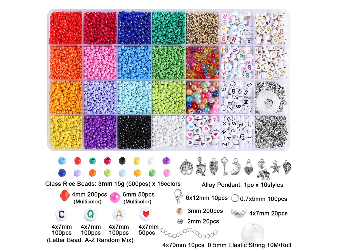 Kit de accesorios para pulseras y collares DIY con 28 cuentas de 3 mm y cuentas con letras. Yunzii