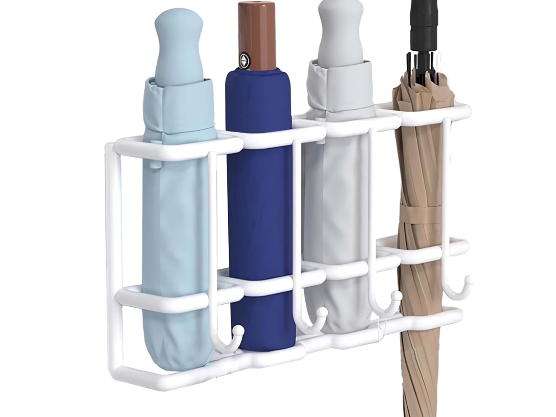 Paragüero de pared, organizador de paraguas, soporte de pared con 4 compartimentos, Gokoco.