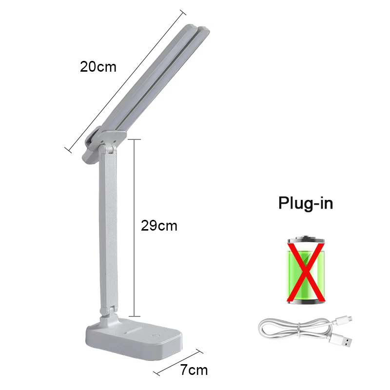 Lámpara de mesa LED (con cable), carga USB, 3 niveles de brillo ajustables, control táctil, cómoda para los ojos, plegable.